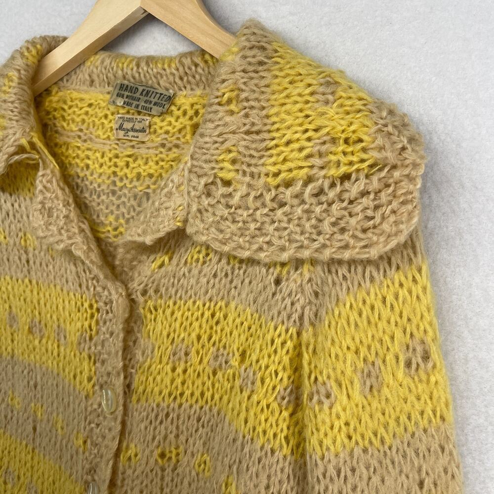 MACY ASSOCIATES Cardigan S Mohair Wool Hand Knitted Striped Button Up Yellow VTG - Picture 2 of 12